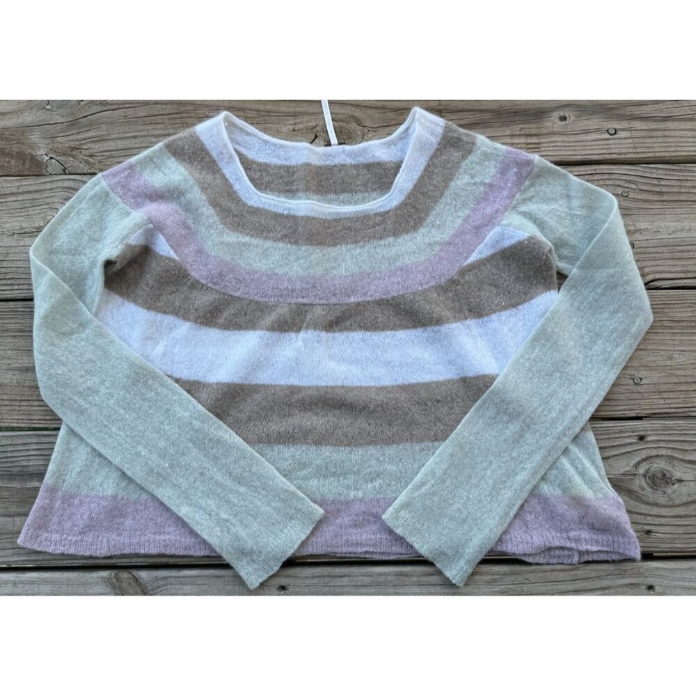 Free People Striped Merino Angora Wool Square Neck Sweater Pastel Boho ep